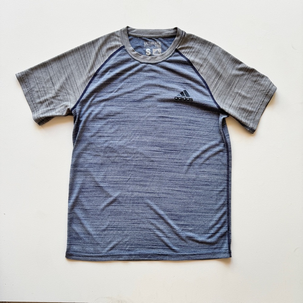 Adidas - Crew Neck Short Sleeve Two Tone Tee in Blue and Gray